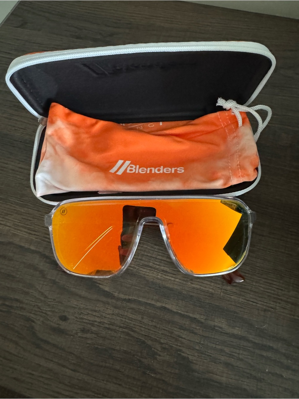 Blenders Clear Frame Orange Mirrored Shield Sunglasses